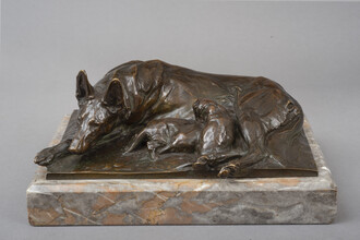 Bronze Alsatian Dog with Puppies by Josef Pallenberg