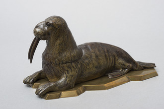 Rare to find 19th century Vienna bronze Walrus Inkwell