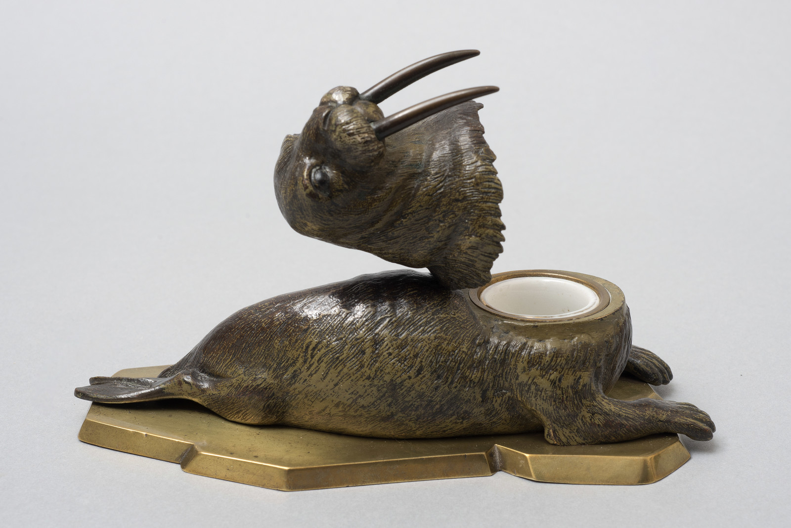 Rare to find 19th century Vienna bronze Walrus Inkwell